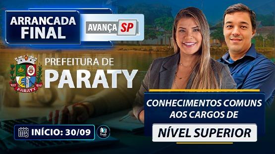 ARRANCADA FINAL - PREF. PARATY-RJ - NÍVEL SUPERIOR - 09/2024  - 6 AULÕES AO VIVO de revisão para a prova de NÍVEL SUPERIOR da PREFEITURA MUNICIPAL DE PARATY-RJ.