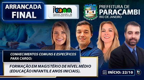 ARRANCADA FINAL - PREF. PARACAMBI-RJ - PROFESSOR B - 10/2024  - 10 AULÕES AO VIVO de revisão para a prova de PROFESSOR B da PREFEITURA MUNICIPAL DE PARACAMBI-RJ.