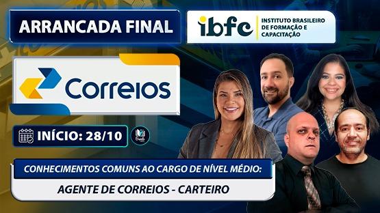 ARRANCADA FINAL - CORREIOS - CARTEIRO - 10/2024  - 14 AULÕES AO VIVO de revisão para o concurso dos CORREIOS para o cargo de AGENTE DE CORREIOS - CARTEIRO.