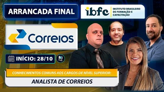 ARRANCADA FINAL - CORREIOS - ANALISTA - 10/2024  - 11 AULÕES AO VIVO de revisão para o concurso dos CORREIOS para o cargo de ANALISTA DE CORREIOS.